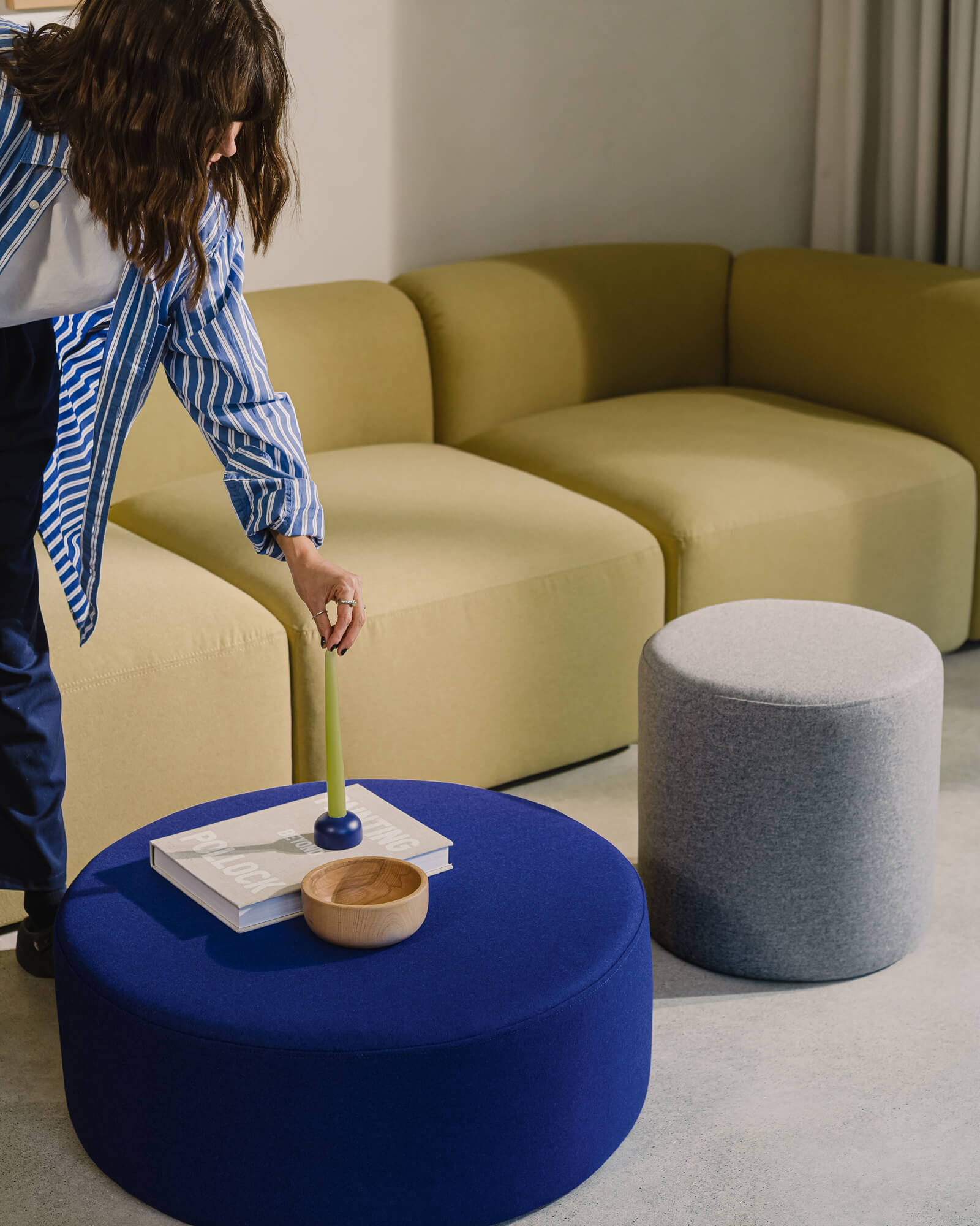Folk Pouf Wide - green, round pouf, large ottoman - noo.ma