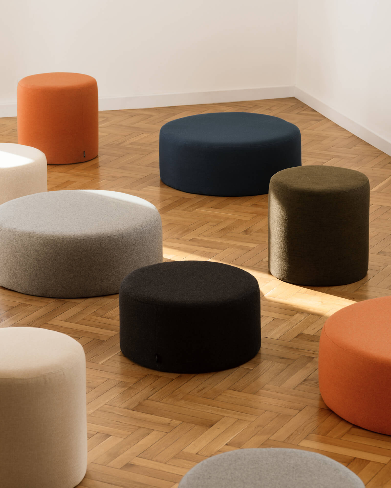 Folk Pouf Wide - orange, round pouf, large wool ottoman - noo.ma