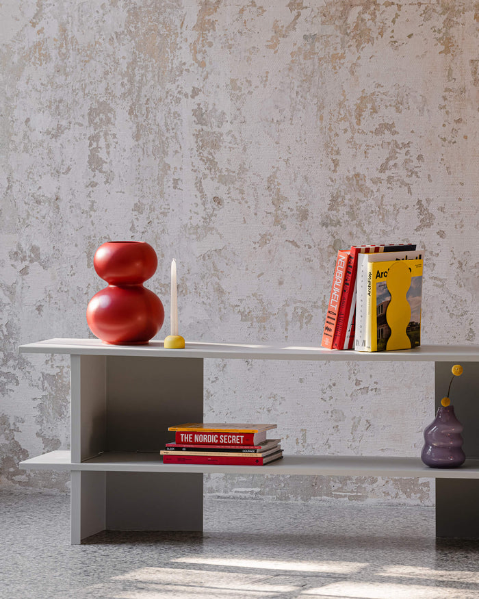 Hes Shelving Unit - low red steel shelf for living room - noo.ma